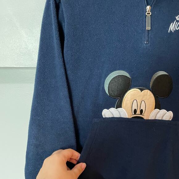 Disney VTG Mickey Mouse Fleece Zip Navy Hood Pullover Y2K Sweatshirt SZ Med EUC - Picture 6 of 7